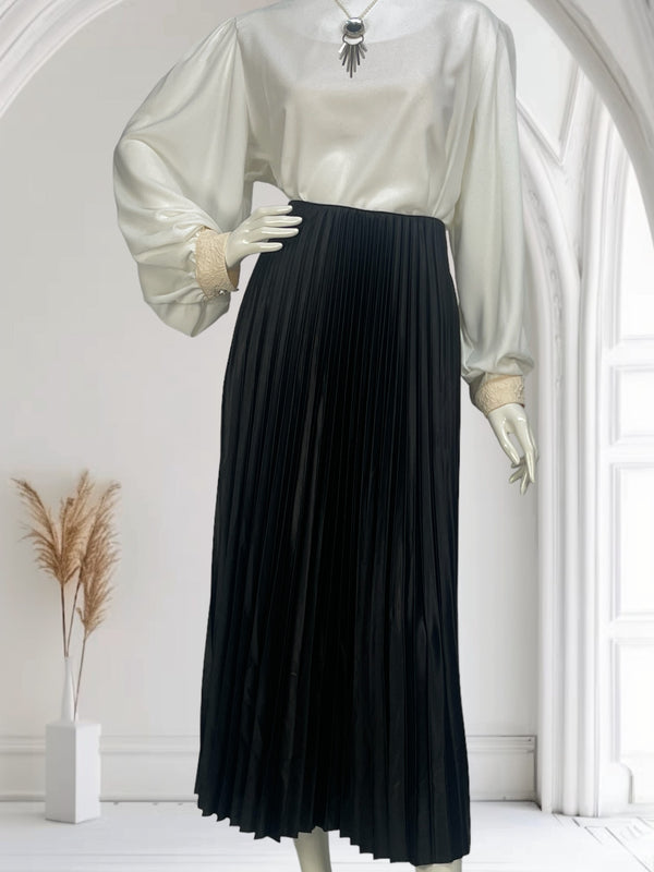 Black Pleated Satin Skirt