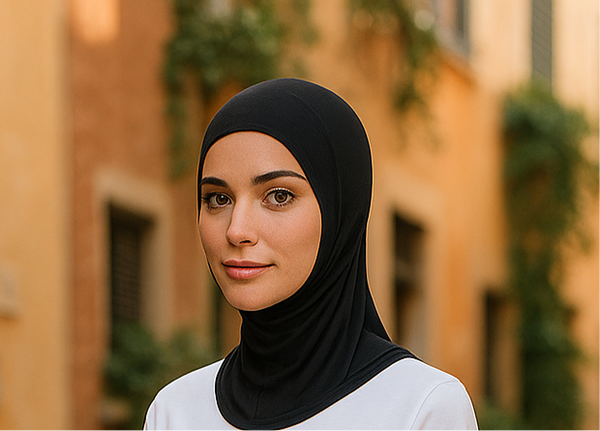 Black one-piece sports hijab – breathable, comfortable, and ideal for active modest wear