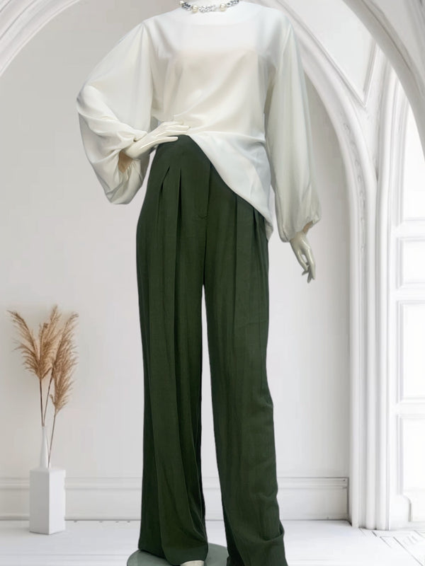 Green Linen Wide Leg Trousers