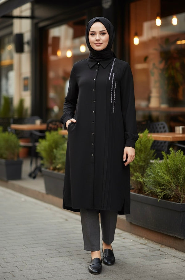 Tunique Longue Boutonnée - Confort & Style Opaque