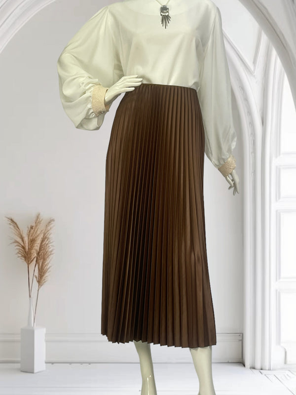 Caramel brown pleated skirt