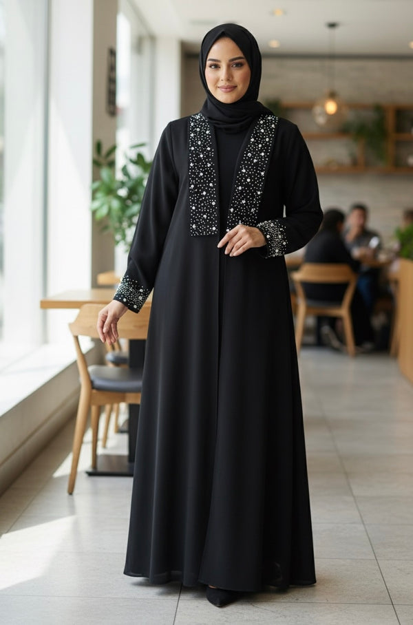 Abaya Élégante "Éclat de Dubaï" - Finition Perlée