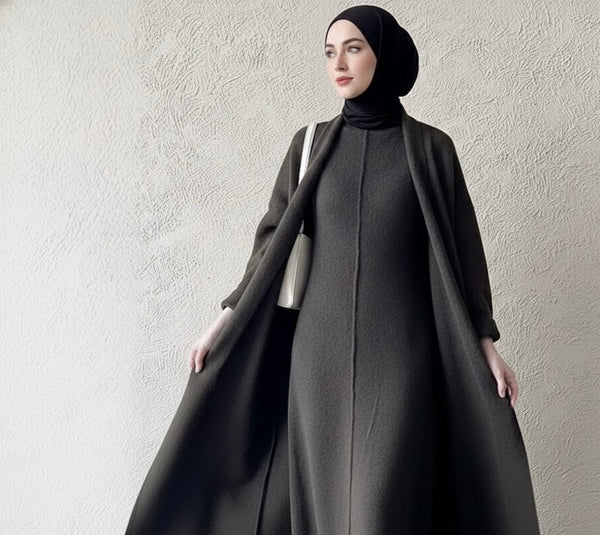 Élégance Moderne : Ensemble tunique & Gilet Long - Noir Intense