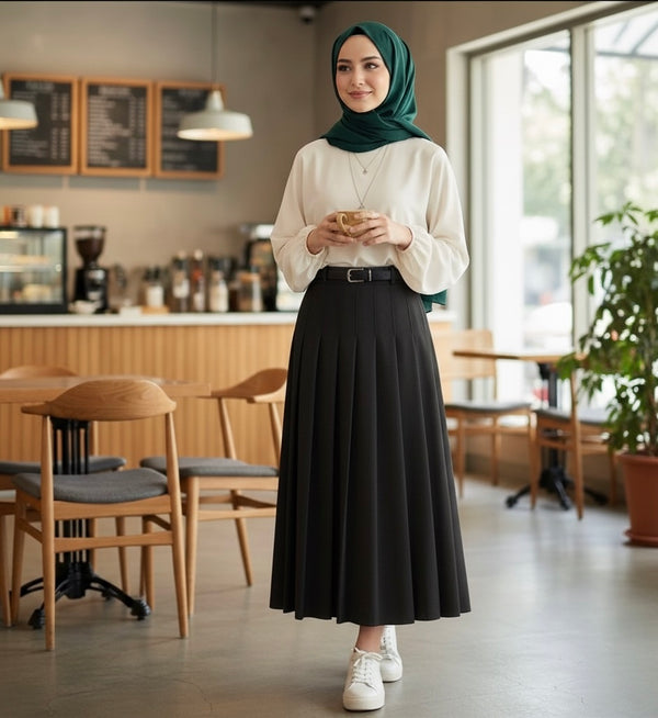 Jupe Midi Plissée Élégante - L'Essentiel de la Modestie Hivernale