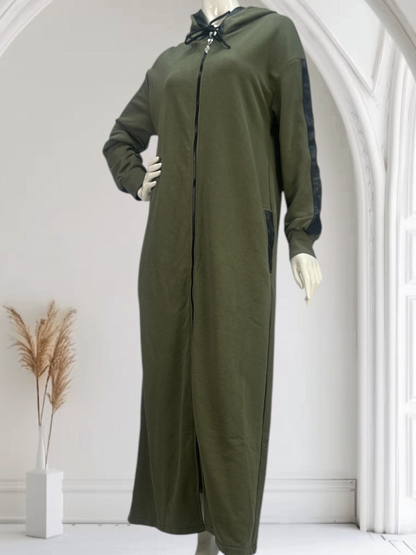 Robe survêtement longue avec capuche et fermeture éclair