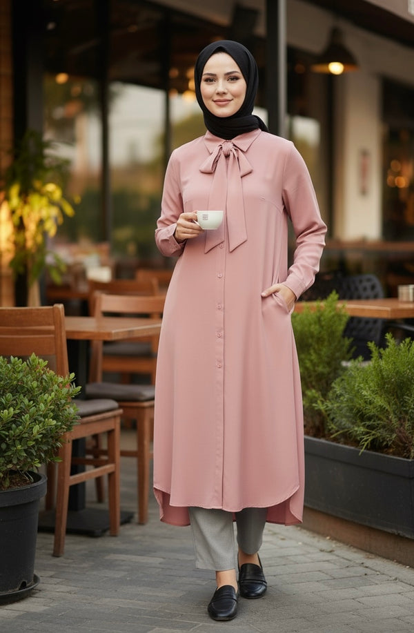 Tunique "Délice" - Chemise Longue à Col Lavallière