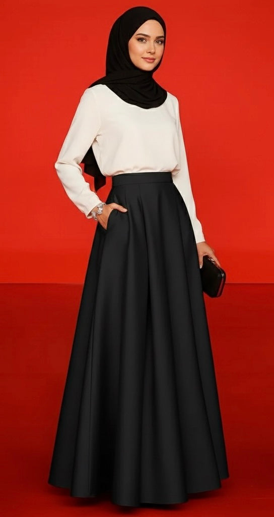 Jupe Longue Modeste "Élégance Fluide" - Édition Noire