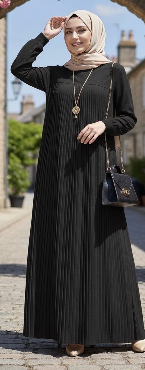 Robe Plissée Élégante - Le Noir Intemporel | Prix Spécial