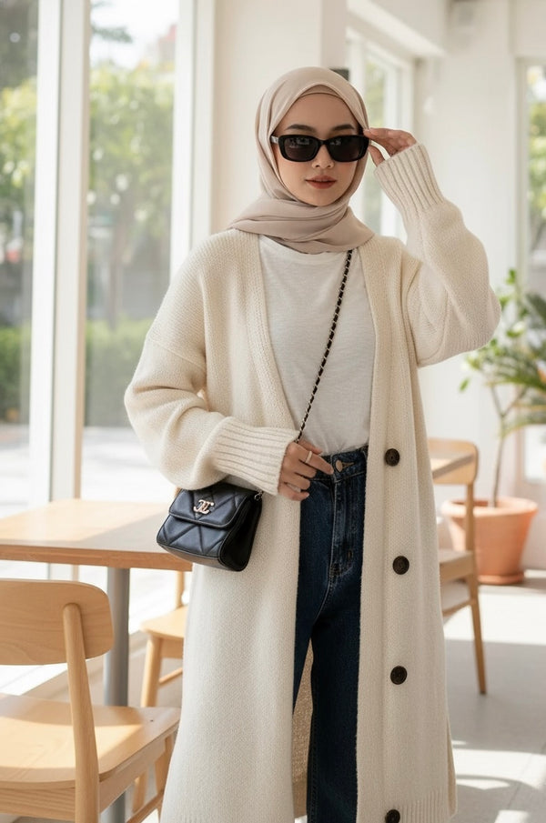 Cardigan Long d'Hiver Élégant et Modeste - Taille Unique