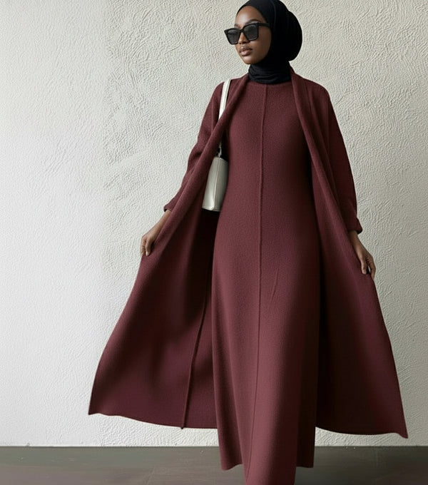 Ensemble Hiver Chic | Robe & Gilet Long pour Femme Modeste