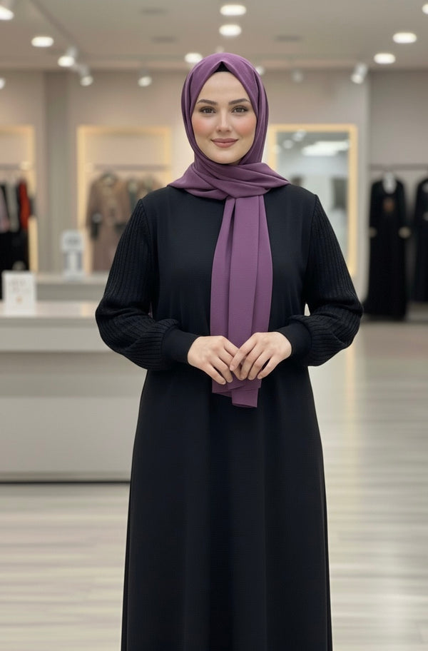 Élégante Robe d'Hiver en Tricot avec Manches Texturées