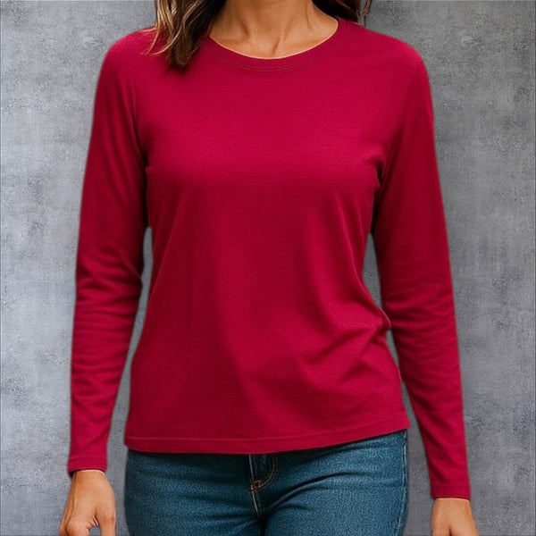 Essential light red cotton long-sleeve undershirt – breathable and perfect for layering under modest outfits.